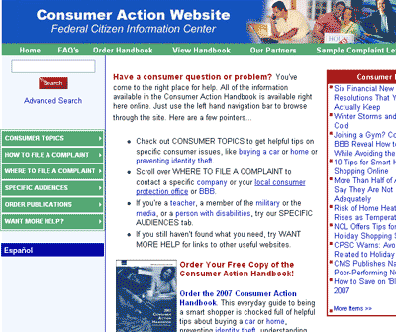 Image of ConsumerAction.gov Website.