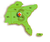 Map of the Southern Region showing the previously listed states