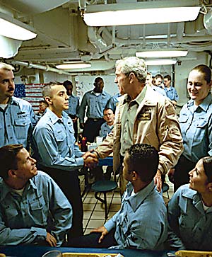 Visiting U.S.S. <em>Abraham Lincoln</em> crewmembers in San Diego, CA, May 1.