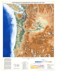 Thumbnail of Washington and Oregon Earthquakes Map and link to larger PDF image