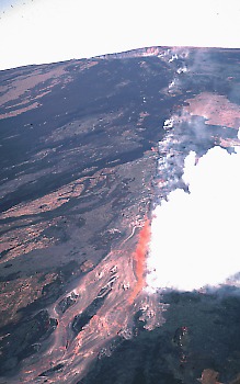 Lava fissure and flows from northeast rift zone of Mauna Loa, Hawai`i, 1984