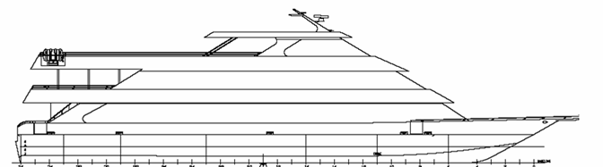 Figure 1 - 127'/ 368 passenger dinner boat, outboard profile