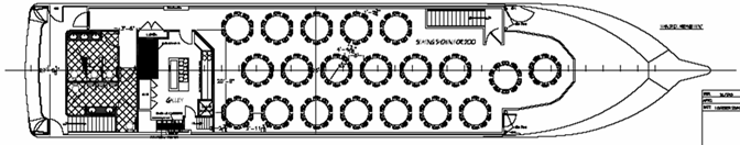 Figure 2. 127’/368 passenger dinner boat, main deck plan