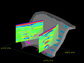 Seismic imaging reveals layered structures in the mantle overlying the oceanic slab sinking in the Tonga subduction zone, as shown in the two vertical cross-sections. The contoured surface of the Tonga slab is shown in gray, with earthquake hypocenters indicated in pink. Figure produced by Y. Zheng and T. Lay.