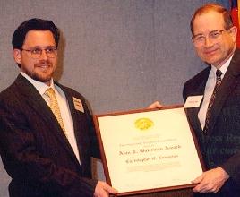 Photo of Christopher C. Cummins, 1998 Waterman award winner, with NSF Director Neal Lane