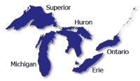 Map of the North American Great Lakes - Superior, Michigan, Huron, Erie and Ontario