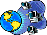 Computers communicating with other computers all over the world using a modem connection.