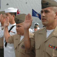 A picture of a military naturalization ceremony