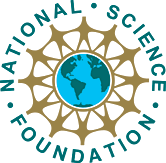 NSF logo, green letters on gold, blue and green earth center