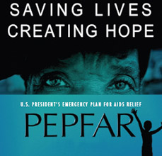 Cover: A womans face -- eyes only-- appear above the words U.S. Presidents Emergency Plan for AIDS Relief -- PEPFAR. The top of the womans face is in shadow with Saving Lives Creating Hope in white