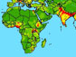 Map showing regions where people have increasing contact with wildlife.