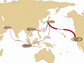 Map showing connection between PERN/PERN2 point in Pakistan and TEIN landing point in Singapore.