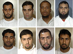 Terror suspects ... top row left to right Tanvir Hussain, Assad Sarwar, Umar Islam, aka Brian Young, Waheed Zaman, bottom row Mohammed Gulzar, Arafat Waheed Khan, Ibrahim Savant and Abdul Ali, aka Ahmed Ali Khan