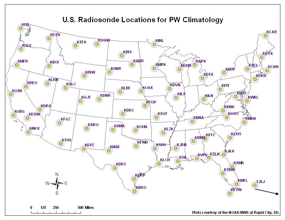 U.S. Radiosonde Locations for PW Climatology