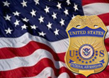 Image of waving American flag and a Federal Air Marshal badge