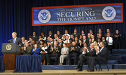 Photo of President Bush speaking at the DHS 5th year anniversary