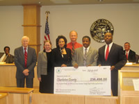 L-R: Carl Simmons, Charleston County Building Services Director; Joni Rennhack, Project Officer, Charleston County Building Services; Wanda L. Johnson, EPA Acting Assistant Regional Administrator, Region 4 in Atlanta; Cory W. Berish, EPA Acting Deputy Assistant Regional Administrator, Region 4 in Atlanta; Russell Wright, EPA Acting Deputy Regional Administrator, Region 4 in Atlanta; Tim Scott, Charleston County Council Chairman (Charleston County photo by Jennie Davis) 