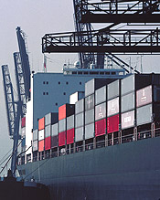 Photo of cargo ships in Savannah, Georgia.