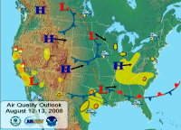 Map showing current air quality in the US