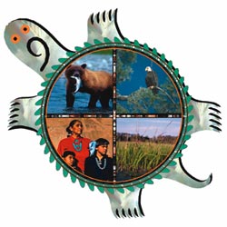 The Tribal Portal turtle with four indian themed pictures 