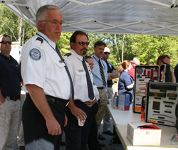 From left, Pittsburgh TSOs Roger Dane, Gary Colombo and Kathy Donnelly, Pittsburgh FSD Joe Terrell and Bomb Assessment Officer Mike Sears participate in a live explosives exercise.