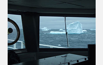 Photo of the view from the driver's seat, or the "bridge," on the R/V Roger Revelle.