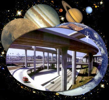 image: Highway interchange with stellar background