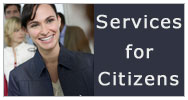Smiling woman with Services for Citizens slogan
