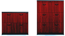 Harmony two and three drawer lateral files in cherry finish.