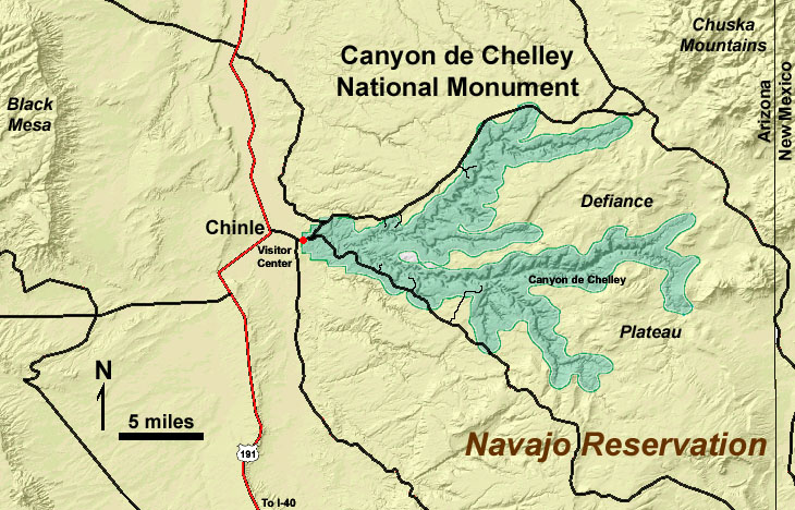 Map of Canyon de Chelley National Monument