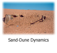 Photo of house collapsed in 1999 by advancing dune, Tuba City, AZ, and link to Sand-Dune Dynamics