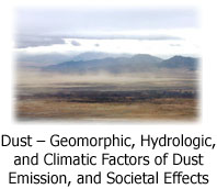 Photo of dust emission, Mojave Desert, taken by wind-triggered digital camera, and link to Dust - Geomorphic, Hydrologic, and Climatic Factors of Dust Emission, and Societal Effects