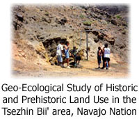 Photo of children collecting water from a spring, and link to Geo-Ecological Study of Historic and Prehistoric Land Use in the  Tsezhin Bii' area, Navajo Nation