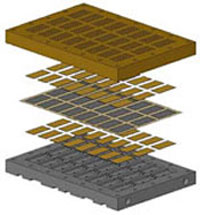 Diagram of an array of Giner's modified polymer membrane fuel cells