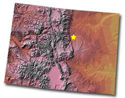 Image of Colorado with a star pinpointing the location of the capital.