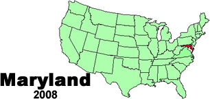 United States map showing the location of Maryland