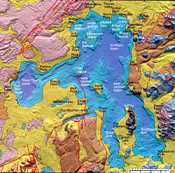 Bathymetric relief map of Yellowstone Lake