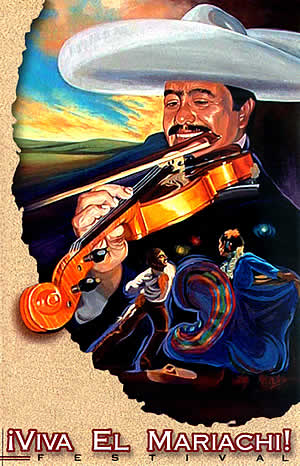 Poster featuring a Mariachi playing a fiddle		