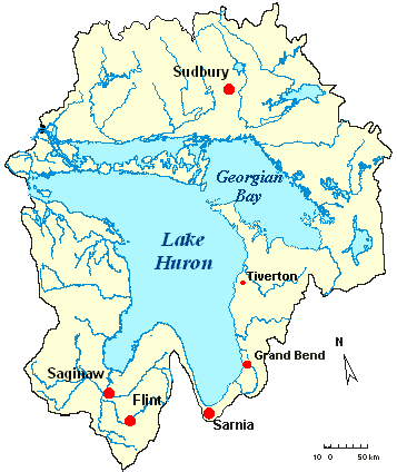 Map of Lake Huron drainage basin