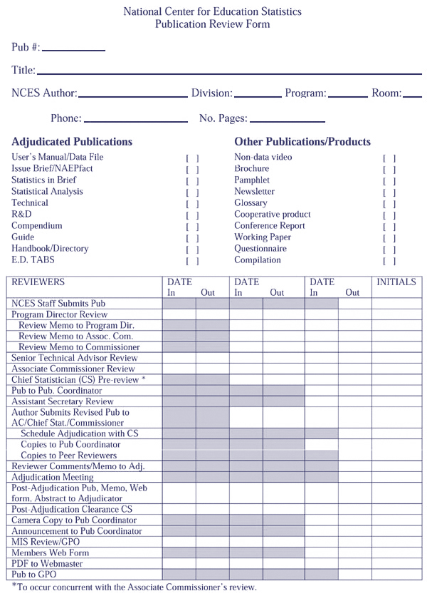 Form 6-1-A. NCES Publication Review Form