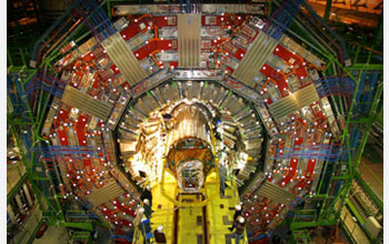 Photograph of the compact muon solenoid detector at CERN.