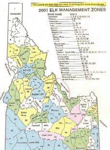 Map showing Elk Management Zones