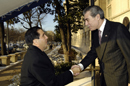 Secretary Carlos M. Gutierrez greets President of Panama Martin Torrijos at his arrival at the U. S. Department of Commerce