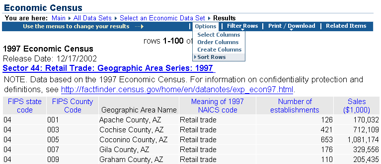 changing selections to sort