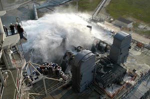 Water is released onto the Mobile Launcher Platform (MLP).