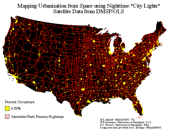 Figure 3-1 Image of nighttime `city lights' for the continental U.S.