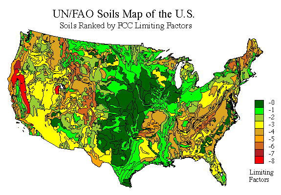 Figure 3-2 UN/FAO soils map of the U.S., soils ranked by FCC limiting factors.
