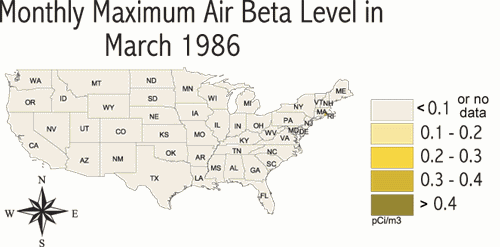 Map:Monthly Maximum Air Beta Level in March 1986