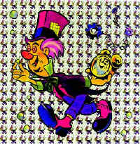 Picture of LSD blotter paper printed with an image of the Mad Hatter.