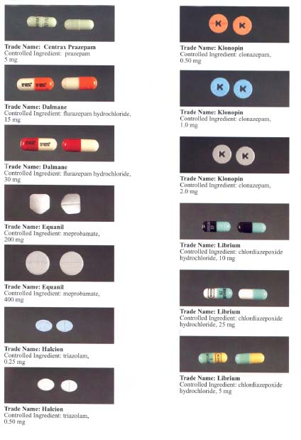 Photo collage of numerous Schedule IV drugs.